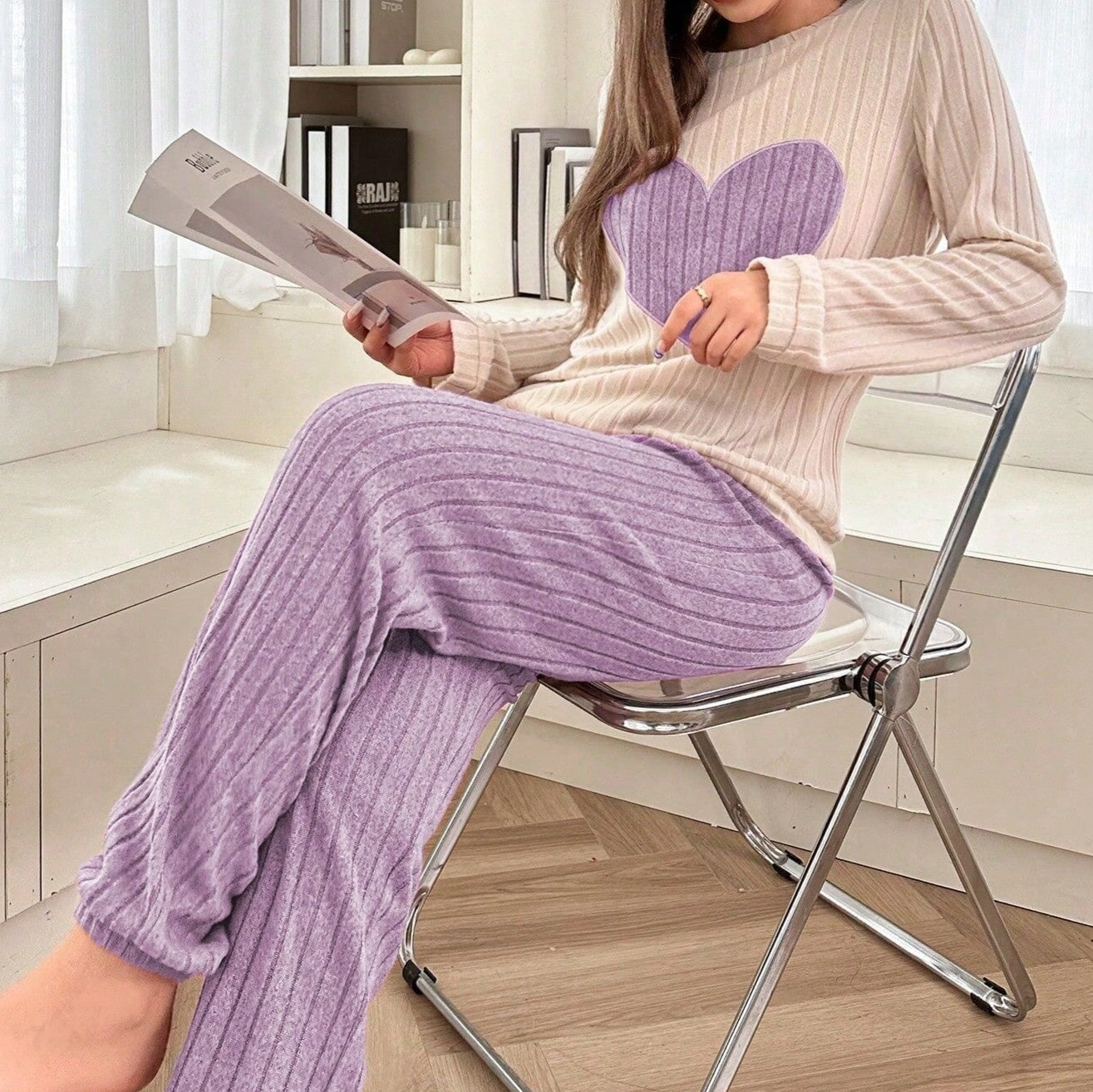 Women's Love Pajamas Two-piece Trousers Long Sleeve Loose And Comfortable