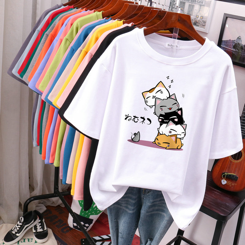 New Summer Slimming Plus Size Loose Half Sleeve V-neck Western Style Top