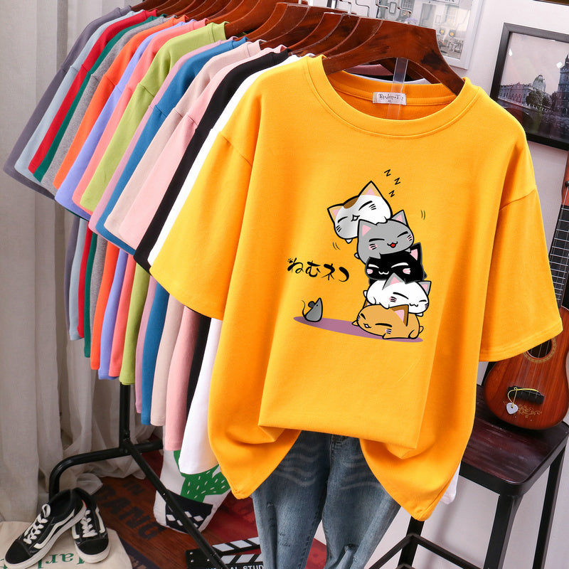 New Summer Slimming Plus Size Loose Half Sleeve V-neck Western Style Top