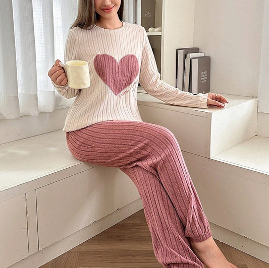 Women's Love Pajamas Two-piece Trousers Long Sleeve Loose And Comfortable