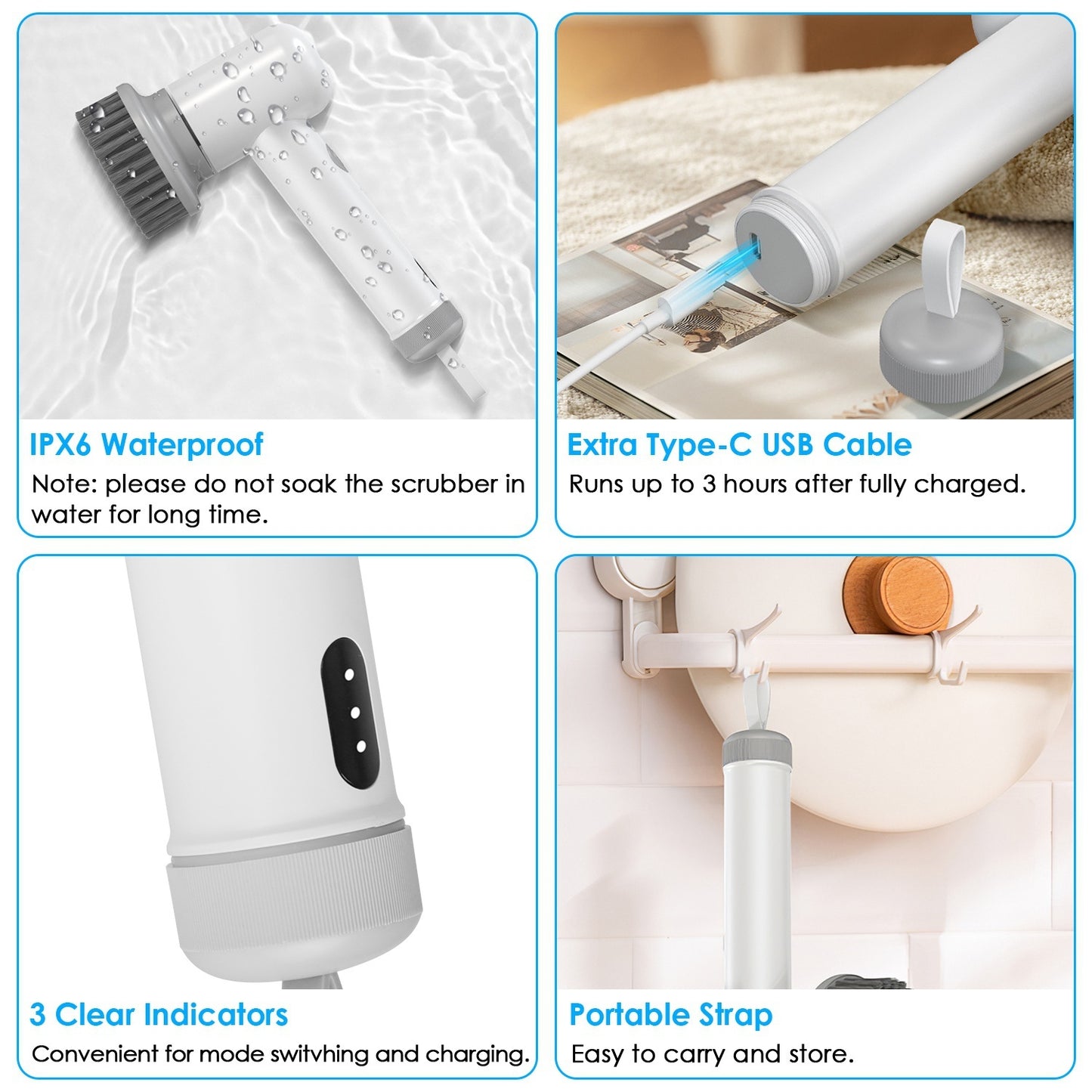 1Set Electric Handheld Spin Scrubber Cordless Cleaning Brush With 2 Rotating Speeds 3 Cleaning Brushes Rechargeable Shower Scrubber For Kitchen Dish Bathtub Sink Tile