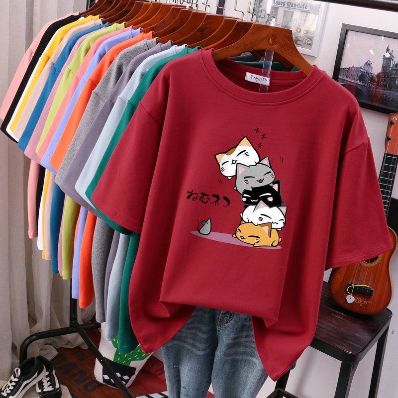 New Summer Slimming Plus Size Loose Half Sleeve V-neck Western Style Top