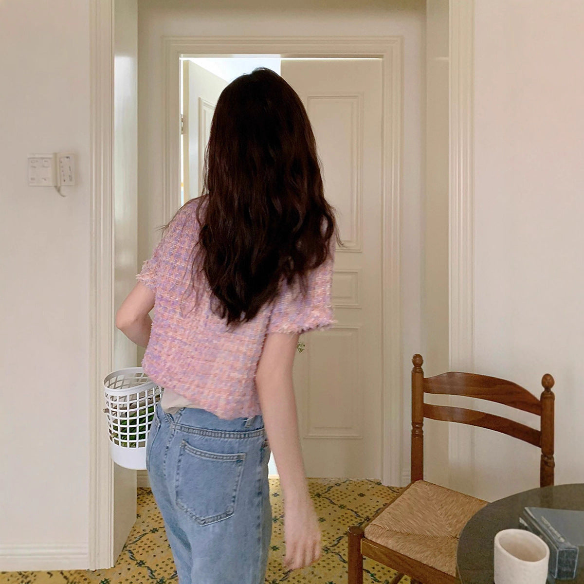 High-grade Round Neck Korean Gentle Short Sleeve Jacket