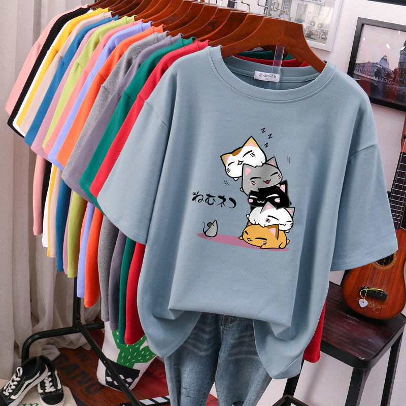 New Summer Slimming Plus Size Loose Half Sleeve V-neck Western Style Top