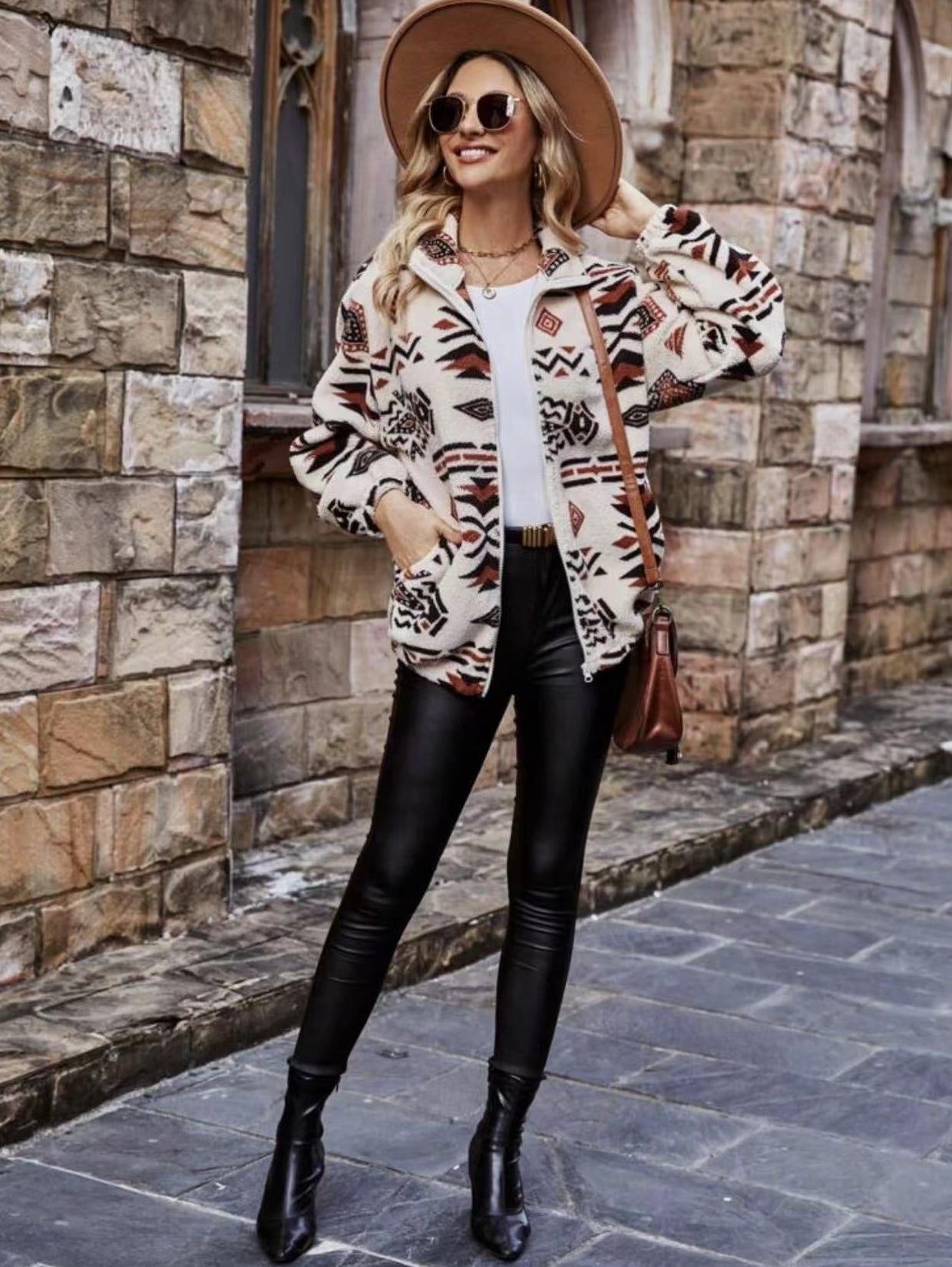 Double-sided Plush Pocket Zipper Cardigan Casual Top Coat