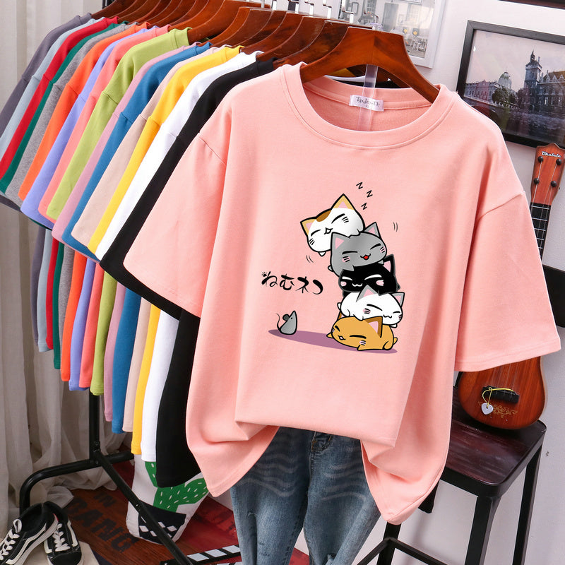 New Summer Slimming Plus Size Loose Half Sleeve V-neck Western Style Top