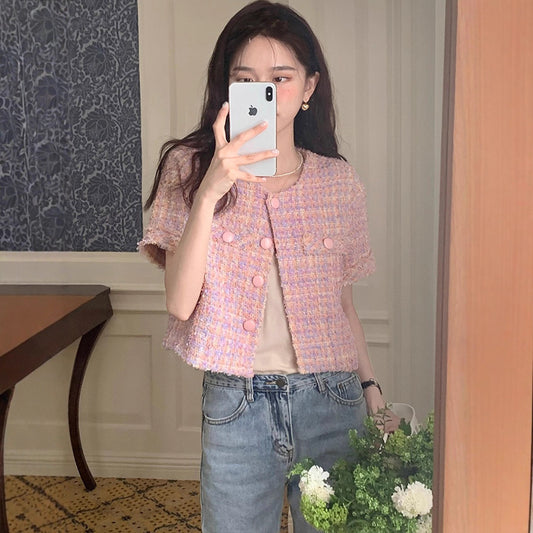 High-grade Round Neck Korean Gentle Short Sleeve Jacket
