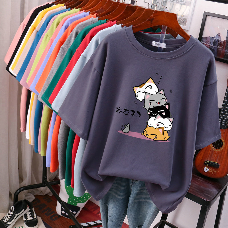 New Summer Slimming Plus Size Loose Half Sleeve V-neck Western Style Top