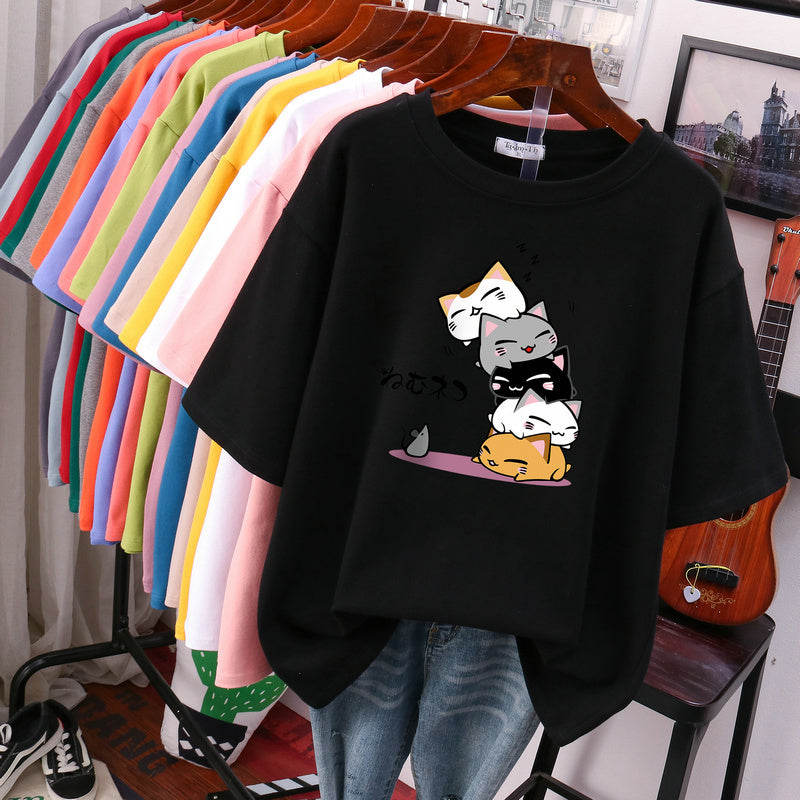 New Summer Slimming Plus Size Loose Half Sleeve V-neck Western Style Top