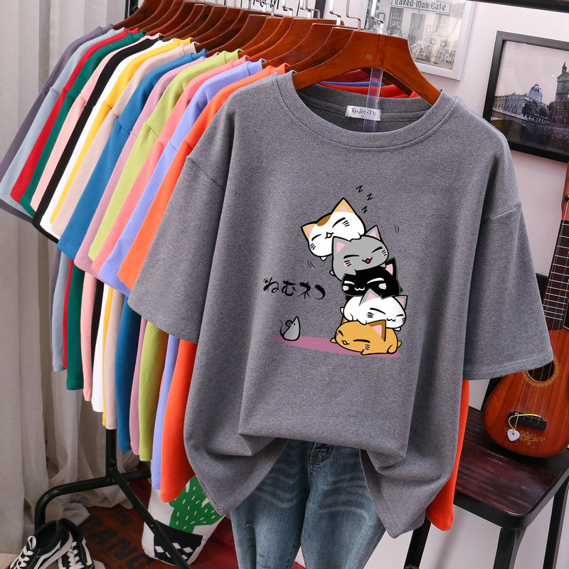 New Summer Slimming Plus Size Loose Half Sleeve V-neck Western Style Top