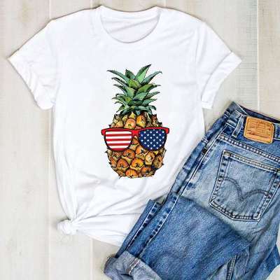 White Women's Pineapple Printed T-shirt