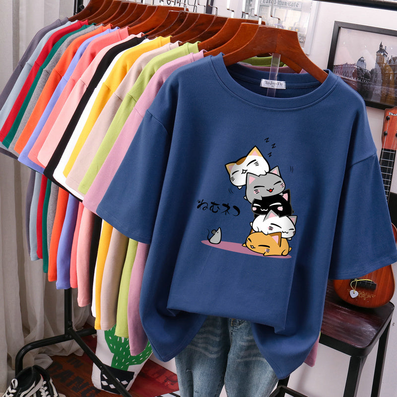 New Summer Slimming Plus Size Loose Half Sleeve V-neck Western Style Top