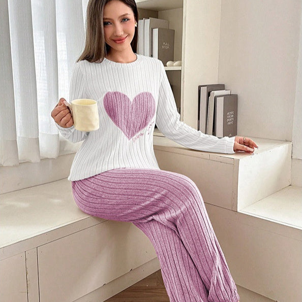 Women's Love Pajamas Two-piece Trousers Long Sleeve Loose And Comfortable