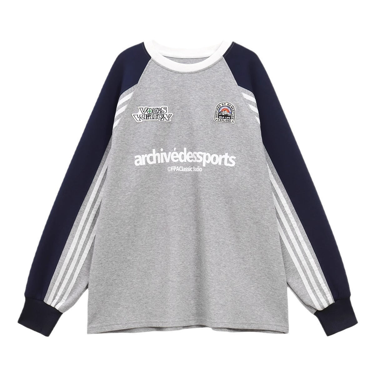 Patchwork Color Three Bars Round Neck Sweater