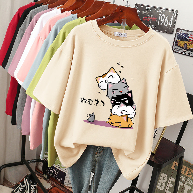 New Summer Slimming Plus Size Loose Half Sleeve V-neck Western Style Top