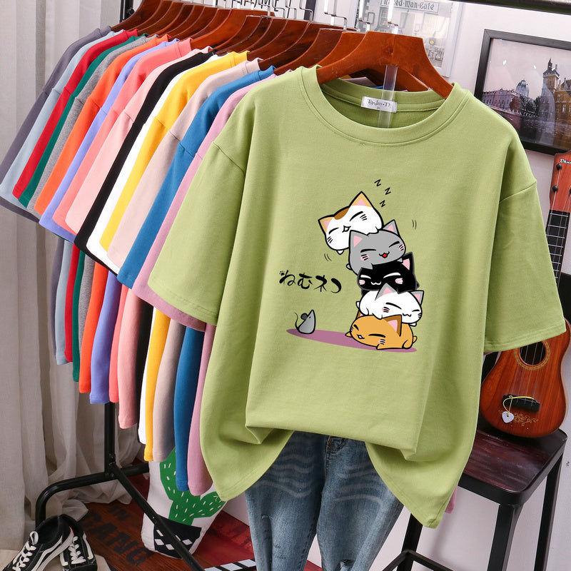 New Summer Slimming Plus Size Loose Half Sleeve V-neck Western Style Top