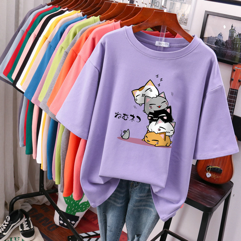 New Summer Slimming Plus Size Loose Half Sleeve V-neck Western Style Top