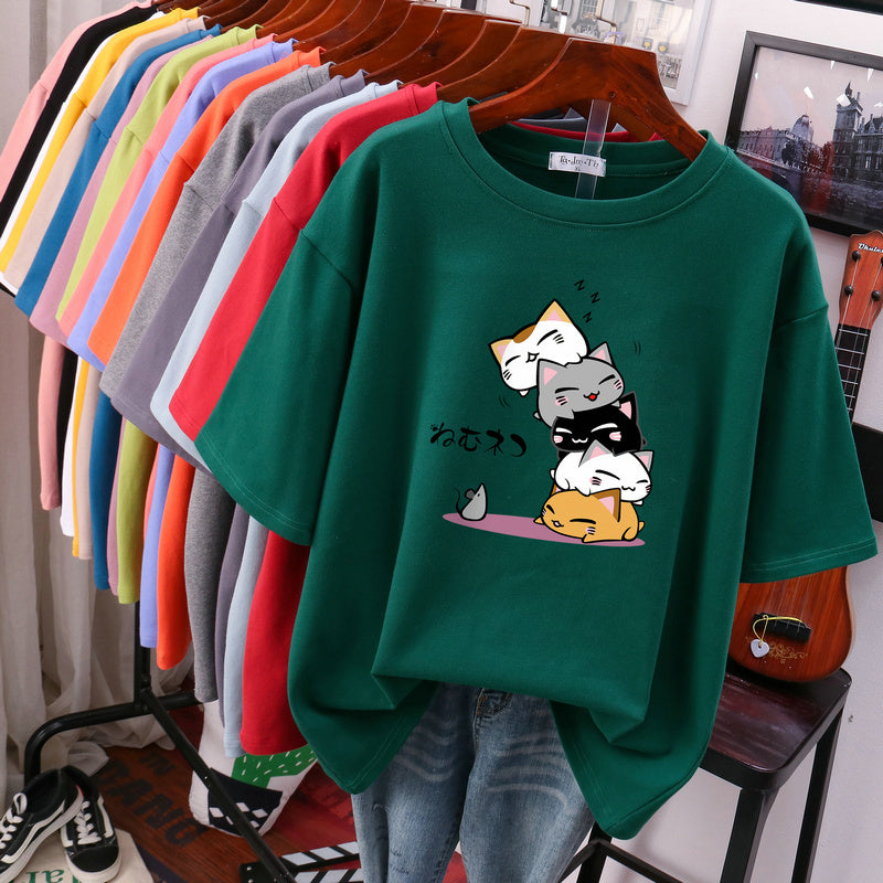 New Summer Slimming Plus Size Loose Half Sleeve V-neck Western Style Top