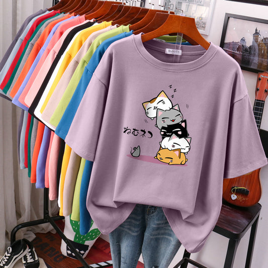 New Summer Slimming Plus Size Loose Half Sleeve V-neck Western Style Top